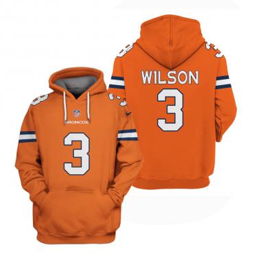 Denver Broncos #3 Russell Wilson Orange Pullover Hoodie